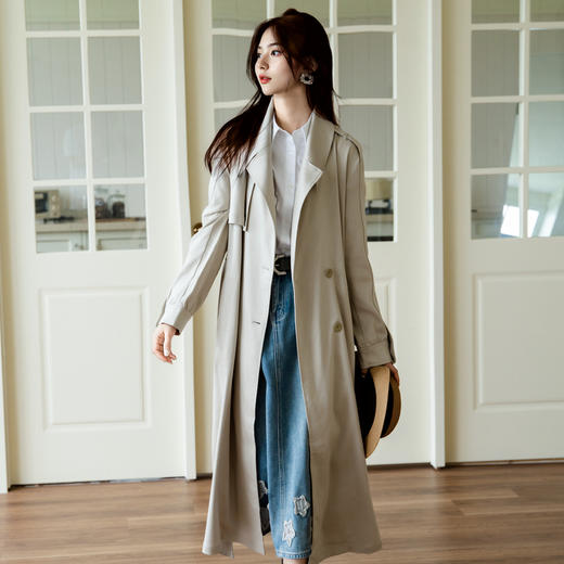 谜底通勤风衣女2025秋季新款简约气质纯色双排扣长外套257ME7725 商品图3