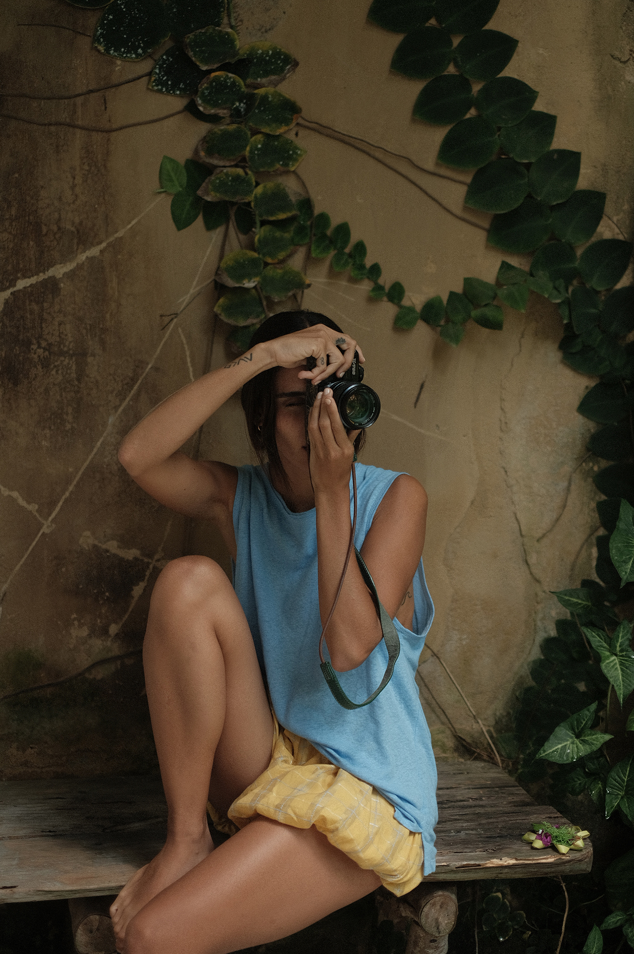 天空蓝“小男孩”棉麻无袖背心