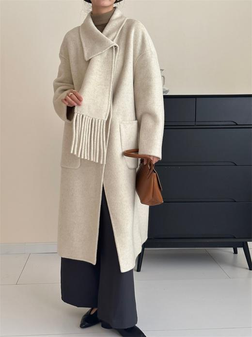 【YW】无忧购围巾款单排扣落肩袖纯色羊毛大衣毛呢外套8806（截单后3-5天发货） 商品图3