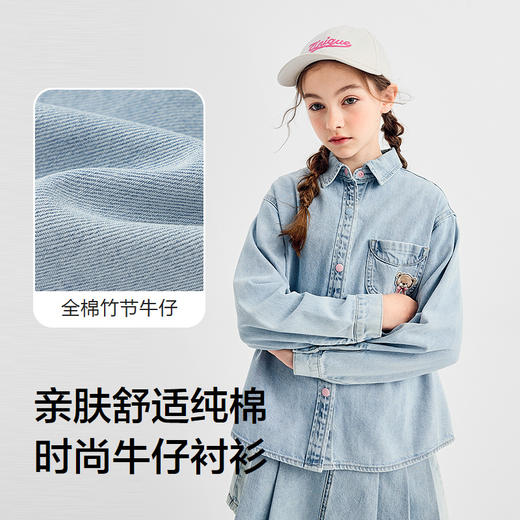 【商场同款】巴拉巴拉女童衬衫儿童长袖2025新款秋全棉牛仔衫舒适 商品图3