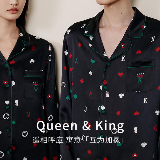 金三塔情侣礼物真丝睡衣100%桑蚕丝宽松舒适男女家居服衣裤套 YSFFC207+YSMFC202 商品图1