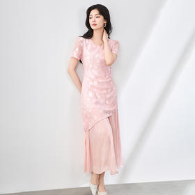 「高货wl」全新升级【铂金会员349/天猫469/差价120】(01727)洛诗琳法式浪漫钉珠连衣裙2025夏季收腰显瘦提花拼接裙子