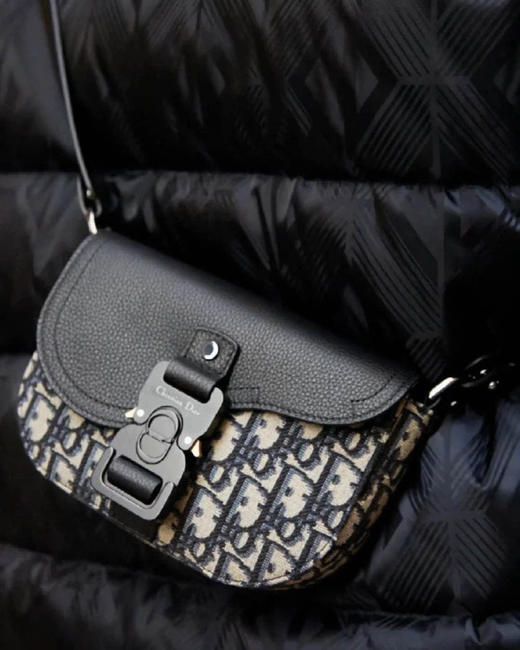 迪奥 米色和黑色 Obique 印花面料和黑色粒面牛皮革搭配翻盖男士马鞍斜跨包（LZ） 商品图6