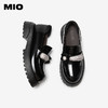 MIO米奥乐福鞋钻饰花朵圆头粗跟学院厚底黑色小皮鞋M254514461 商品缩略图3