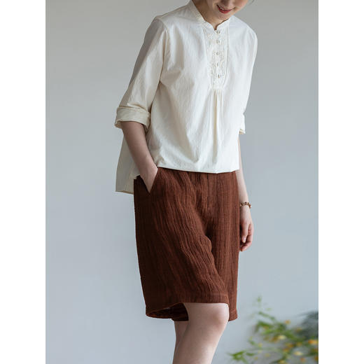 牧衣游原创 亚麻净色短裤新款轻薄宽松显瘦百搭休闲裤子 闲庭信步 商品图3