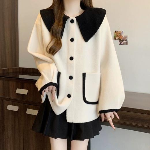 【YW】无忧购娃娃领撞色短款珍珠呢大衣女秋冬新款洋气外套小个子宽松加厚上衣8808(截单后3-5天发货） 商品图2