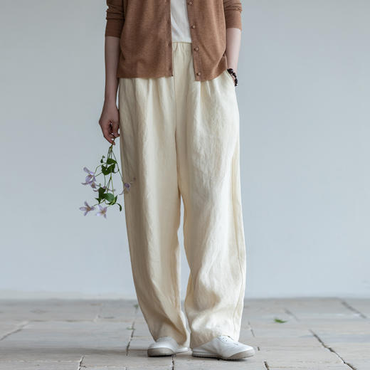 牧衣游原创 亚麻净色长裤新款透气清凉随性宽松百搭休闲裤 归屿 商品图0