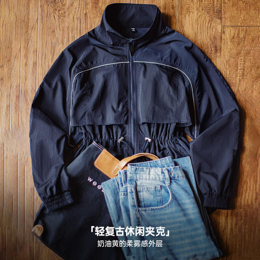 马登美式立翻领宽松轻薄短款收腰派克工装风衣夹克外套女上衣士夏 商品图1