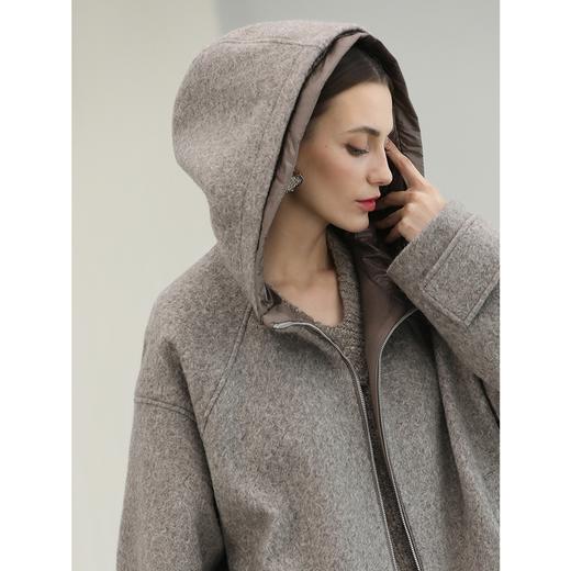 COCOBELLA假两件连帽毛呢外套女秋冬仿水波纹短款呢子大衣WL3205 商品图2