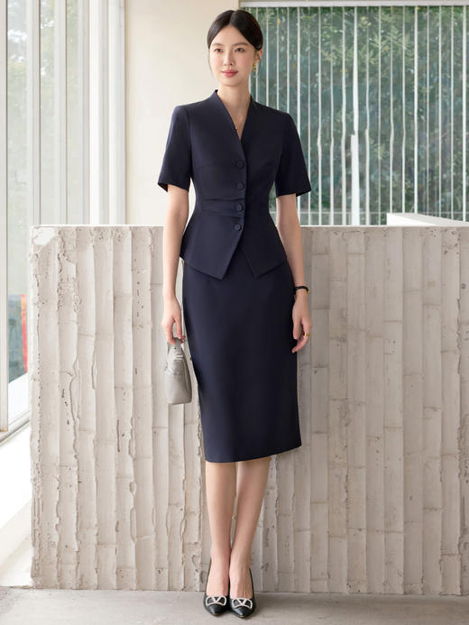 IWY/藏青色夏季短袖薄款西装套装裙高级感气质显瘦职业正装工作服女WCS180 商品图3