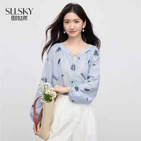 【周末秒杀】熙世界花卉刺绣衬衫女宽松慵懒风纯棉休闲空调衫上衣2025夏秋新款