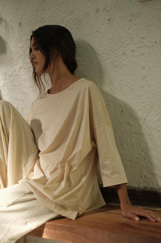 匹马棉桑蚕丝OVERSIZE自然边T恤衫 商品图6