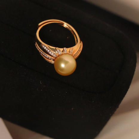 甄珠贝 南洋金珠戒指 9-10mm ji光正圆，基本无暇 小复古的感觉 925银镀金配件 商品图1