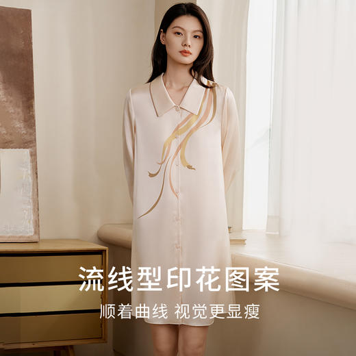 金三塔敦煌联名重磅真丝睡裙女100%桑蚕丝印花宽松睡衣家居服新品 YSFFC301 商品图2