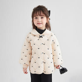 笛莎Deesha 童装女童外套2025冬新款女童蝴蝶结绣花春亚纺绗棉翻领棉服