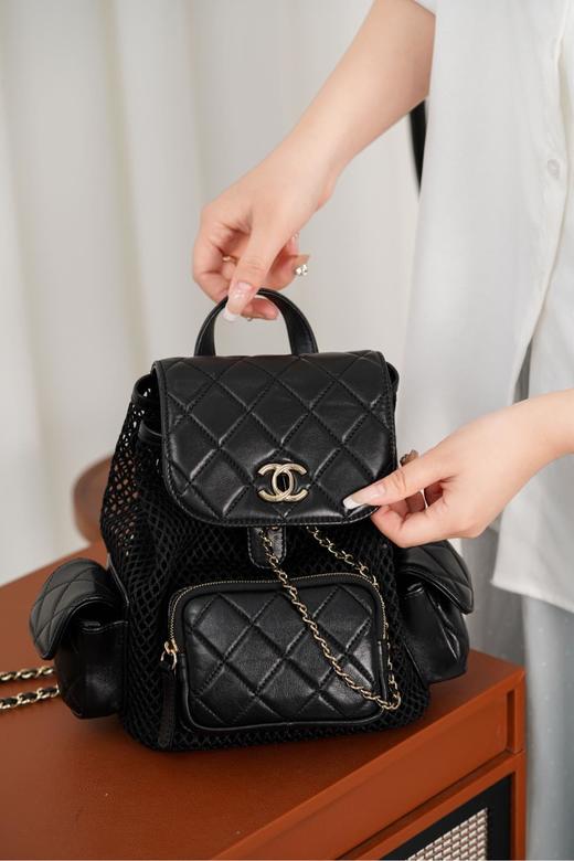 香奈儿 25s镂空网纱双肩包 黑金小号（LZ） 商品图3