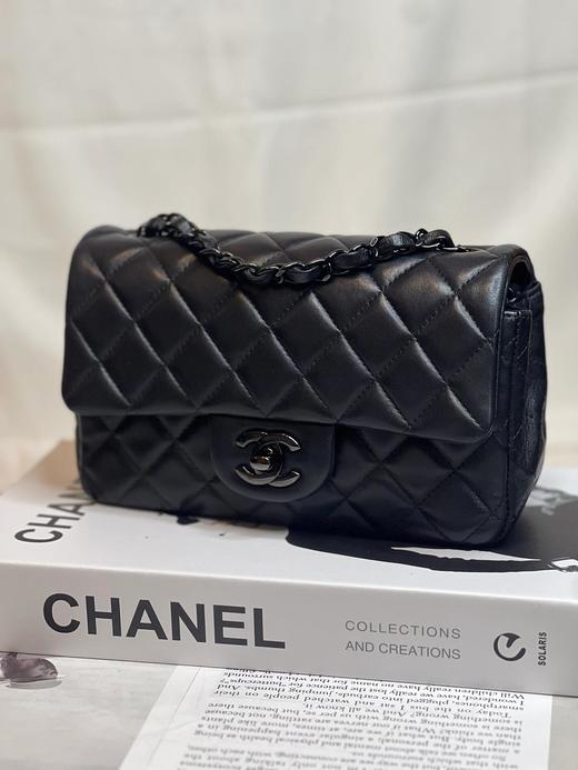 香奈儿 Classic Flap 经典羊皮CF 口盖单肩斜挎包  全黑 mini （LZ） 商品图1
