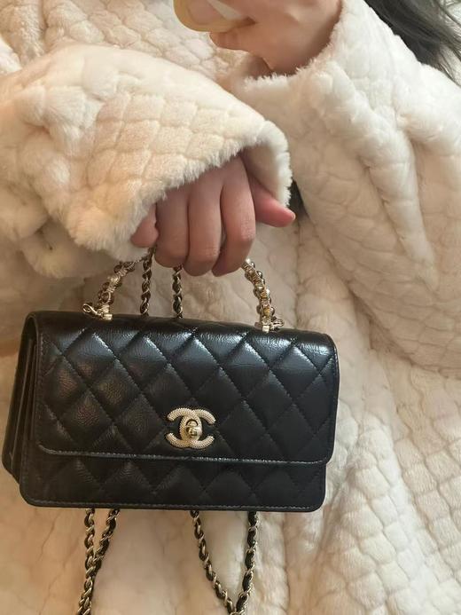 香奈儿 24P珍珠手柄风琴包 woc 黑色（LZ） 商品图2