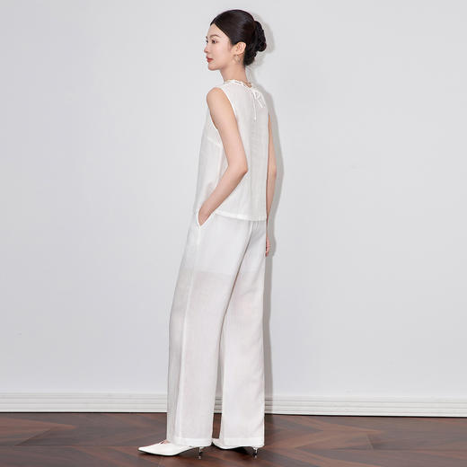 「高货wl」全新升级【铂金会员441/天猫599/差价158】(99051)洛诗琳老钱风松弛感亚麻串珠领背心高腰直筒阔腿裤两件套 商品图1