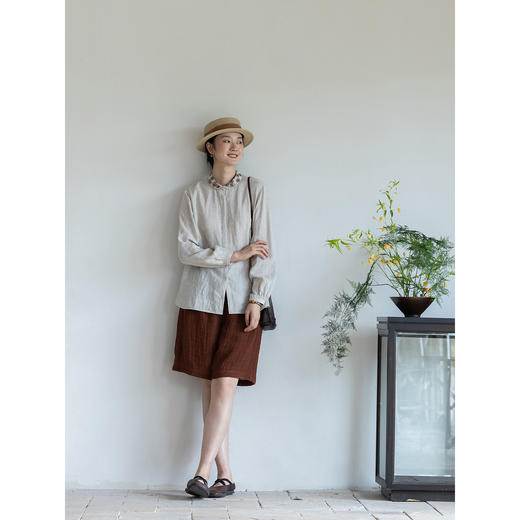 牧衣游原创 亚麻净色短裤新款轻薄宽松显瘦百搭休闲裤子 闲庭信步 商品图2