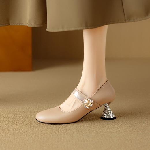 【预售5天】精致水钻酒杯跟牛皮玛丽珍鞋女法式圆头浅口单鞋DB&M6520 商品图1