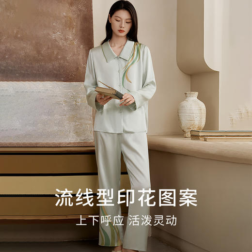 金三塔敦煌联名重磅真丝睡衣女100%桑蚕丝印花宽松衣裤套家居服 YSFFC205 商品图1