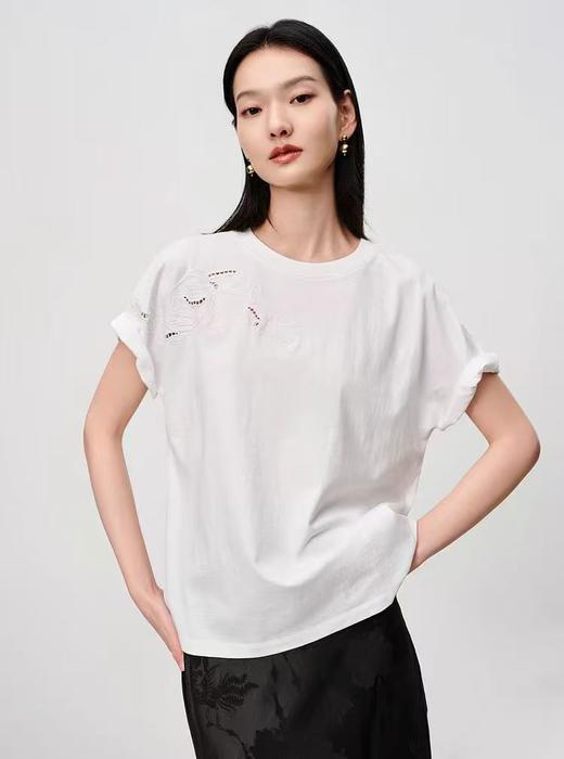 品牌正品立体刺绣镂空纯棉气质白T 商品图0