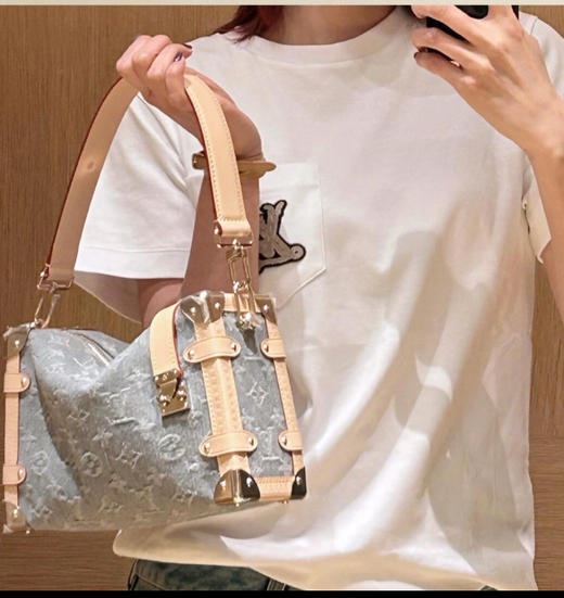 驴家LV SIDETRUNK灰丹宁金属件 S-lock锁扣棉斜挎单肩手提包 中号(JPH) 商品图5