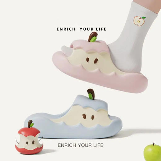 热卖！不闷不臭脚！云朵感 可爱 厚底凉拖！YiLuoShan 四色苹果EVA防滑拖鞋 居家 宿舍 外出 4色可选 商品图3