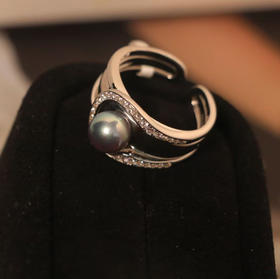 甄珠贝 一款多戴 可拆分戒指 akoya海水珠 真多麻色7-7.5mm 正圆ji光，轻微生长痕迹 925银配件