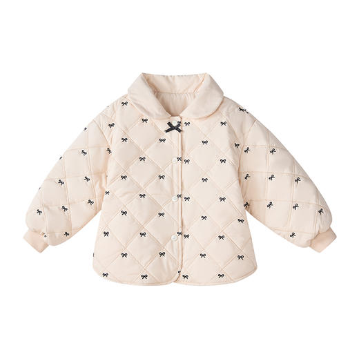 笛莎Deesha 童装女童外套2025冬新款女童蝴蝶结绣花春亚纺绗棉翻领棉服 商品图4