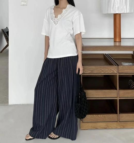 重磅推荐！按头安利   亚麻金丝条纹阔腿裤   意大利进口色织条纹   显瘦藏肉万能百搭 商品图0