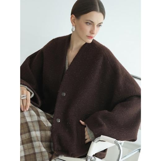 COCOBELLA蝙蝠袖毛呢外套秋冬水波纹质感斗篷呢子大衣WL3222 商品图1