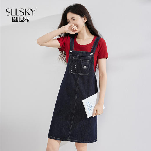 【07/23新品】熙世界水洗牛仔背带裙女夏季2025新款百搭休闲减龄复古吊带连衣裙 商品图0
