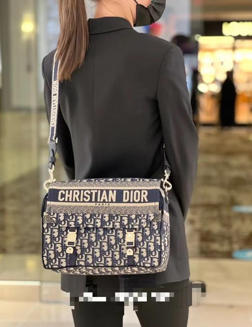 迪奥-老花满印刺绣 织物 信使包邮差包盒子包手提斜挎  女款蓝色（LZ） 商品图8