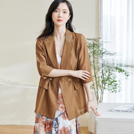 米思阳2026春季新款时尚天丝七分袖外套薄款通勤宽松上衣女0808 商品图2