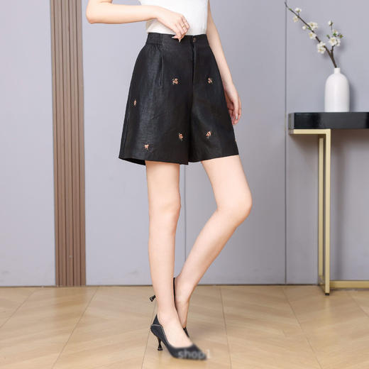 丁摩真丝香云纱正宗老料龟纹100%桑蚕丝年轻时尚百搭新款刺绣短裤AL5162 商品图0