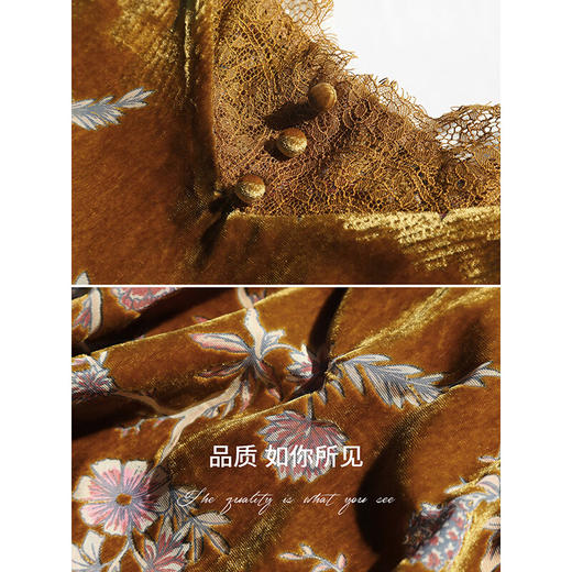 COCOBELLA新中式烧花丝绒吊带国风蕾丝拼接内搭V领背心VT0021 商品图4