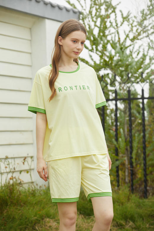 【满2件/99元】【秀黛】女撞色休闲短袖套装女士夏季睡衣家居服L2551054T【门店同款】【如遇缺货自动退款，介意勿拍】 商品图1