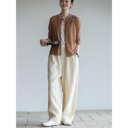 牧衣游原创 亚麻净色长裤新款透气清凉随性宽松百搭休闲裤 归屿 商品图1