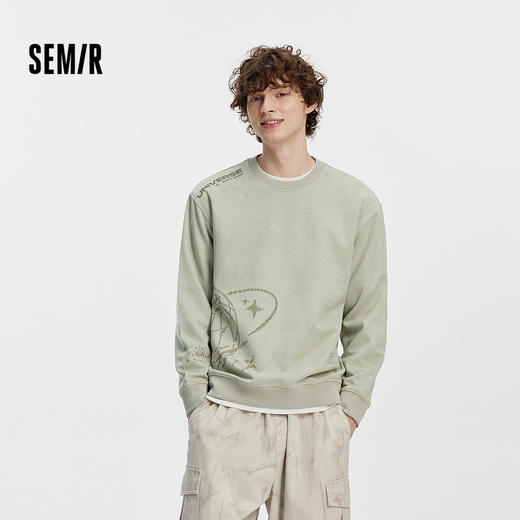 [商场同款]森马卫衣男仿麂皮绒印花圆领上衣2025新款秋装休闲时尚 商品图1