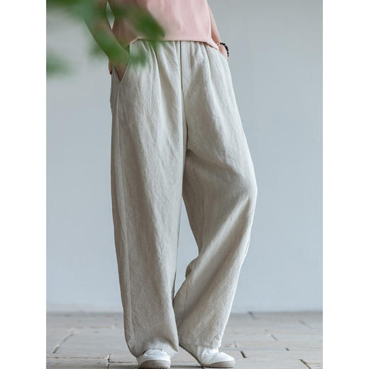 牧衣游原创 亚麻净色长裤新款透气清凉随性宽松百搭休闲裤 归屿 商品图3