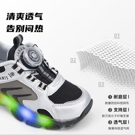 泰兰尼斯儿童闪灯鞋秋季男童运动鞋舒适透气跑步鞋闪灯鞋儿童鞋子 T01X5C7987 商品图2