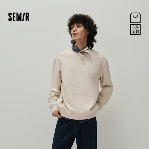 [商场同款]森马卫衣男仿麂皮绒印花圆领上衣2025新款秋装休闲时尚 商品图0