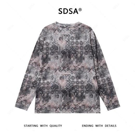 T4321SDSA夏季新款男士痞帅潮牌做旧图案设计圆领长袖T恤百搭舒适上衣 商品图5