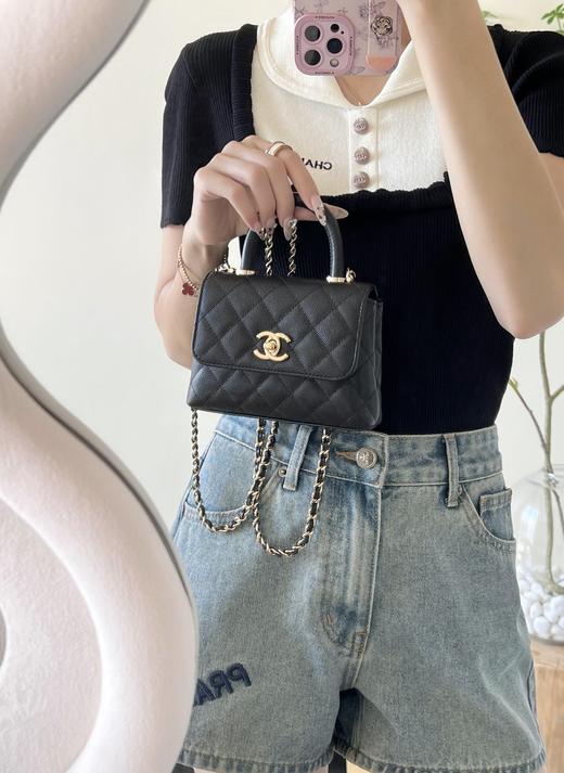 香奈儿 24k 秋冬系列 Mini Cocohandle黑色手拿斜挎包（LZ） 商品图4