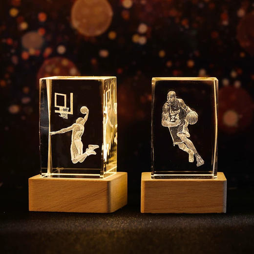 水晶球篮球明星内雕球星手办发光小夜灯桌面摆件创意礼品（图案随机） 商品图0