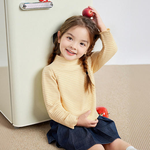笛莎Deesha 童装女童T恤2025冬新款女童甜美条纹半高领打底T恤 商品图1