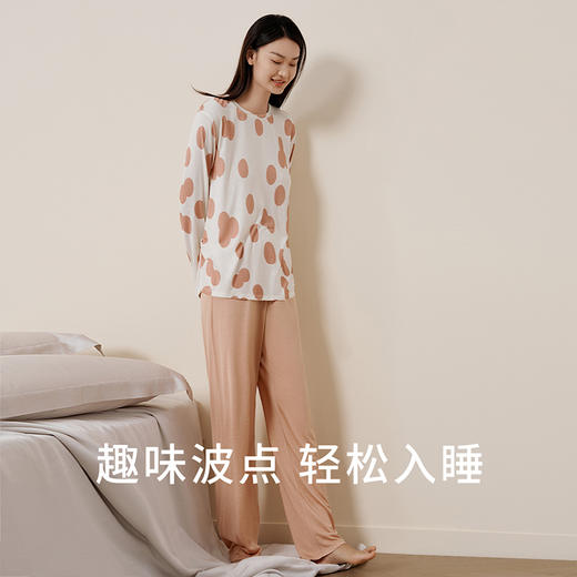 金三塔真丝睡衣女100%桑蚕丝圆点印花休闲外穿宽松家居服 YZFFC702+YZFFC902 商品图3