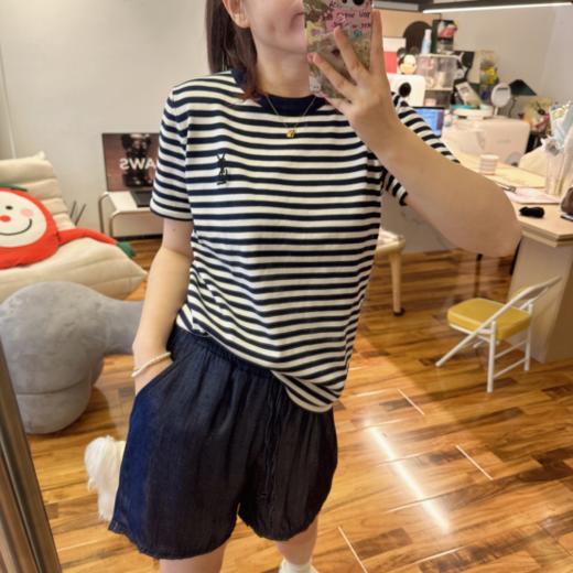 💥💥【MOMOTIABIN圆领撞色条纹刺绣YMC054】🌻马上迎来最热的天气💗 我本身就是微胖型的身材✨ 这个简直绝了所有的缺点一扫而光，叫我能如何不爱呢？ 商品图0